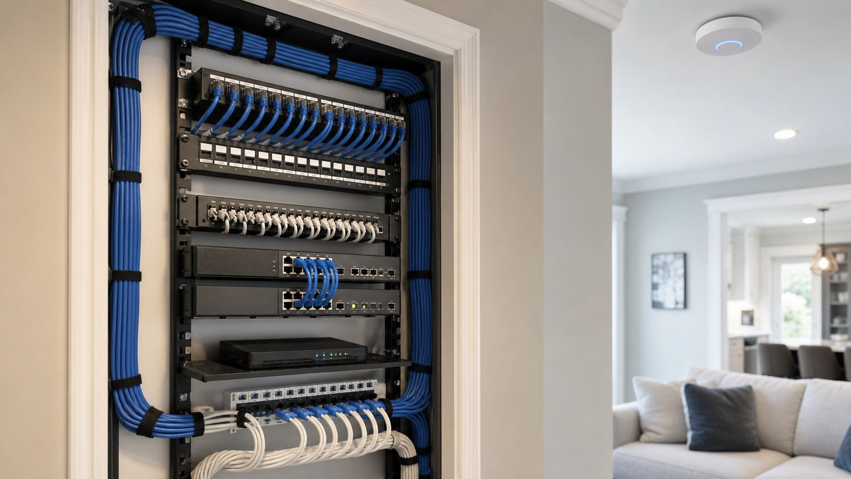 Structured home networking and low-voltage panel